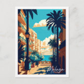 Malaga Spanien Vintage Illustration Postkarte (Vorderseite)