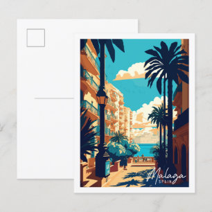 Malaga Spanien Vintage-Reiseillustration Postkarte