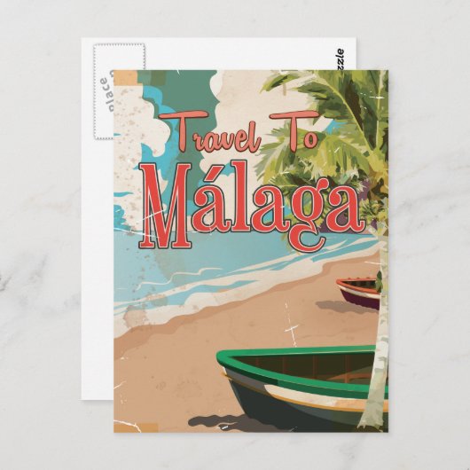 Málaga, Spanien Vintages Ferienplakat Postkarte (Vorne/Hinten)