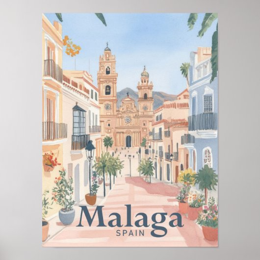 Malaga Spanien Wasserfarbenmalerei Poster (Vorne)