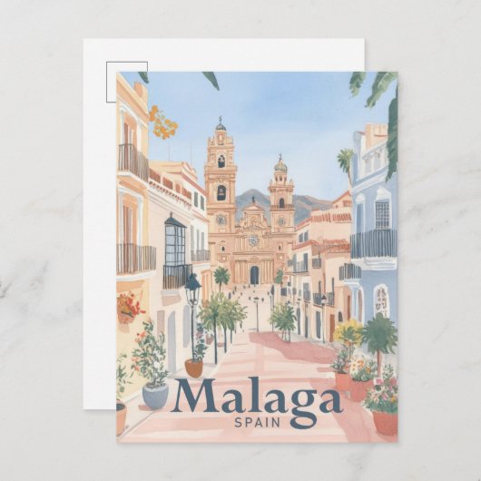 Malaga Spanien Wasserfarbenmalerei Postkarte (Vorne/Hinten)