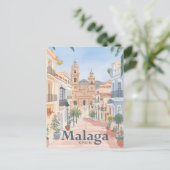 Malaga Spanien Wasserfarbenmalerei Postkarte (Stehend Vorderseite)