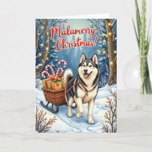 Malamerry Weihnachten – Alaskan Malamute Feiertag Karte