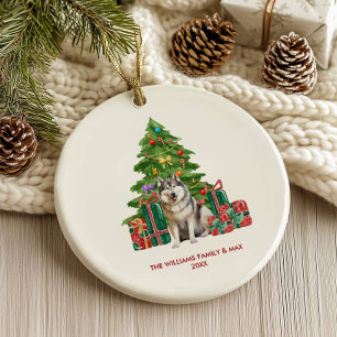 Malamute Dog Familie Weihnachten Keramik Ornament