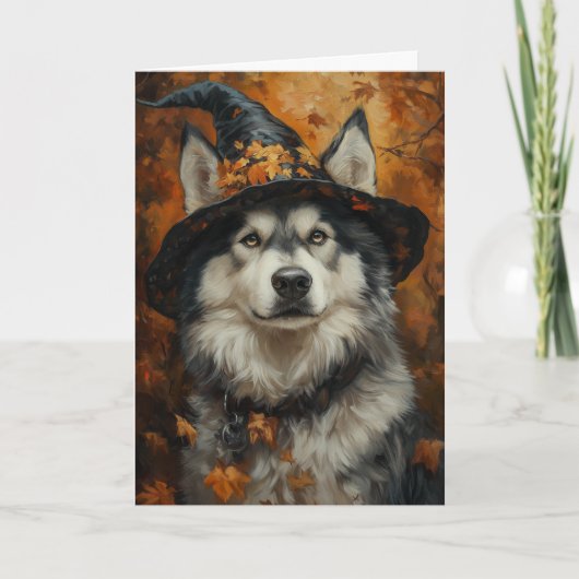 Malamute Hexe Halloween Feiertagskarte (Vorderseite)