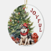 Malamute Hund in Scarf und Hat Weihnachten Keramik Ornament (Links)