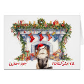 Malamute Hund warten auf Weihnachts-Feuerplatz (Vorderseite (Horizontal))