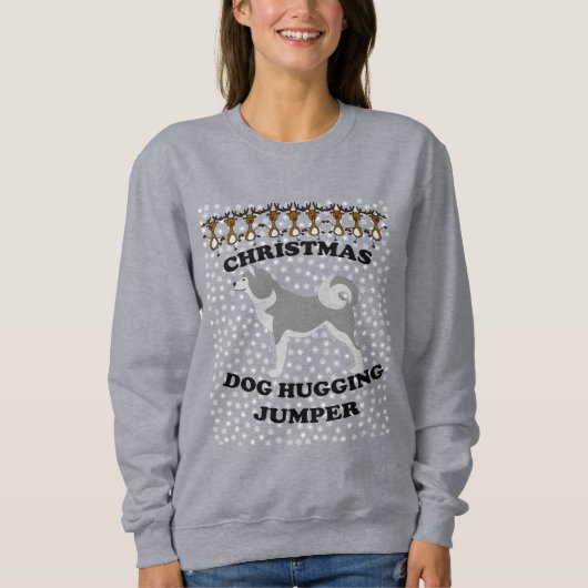 Malamute Hund Weihnachts-Hund umarmt Sweatshirt (Vorderseite)