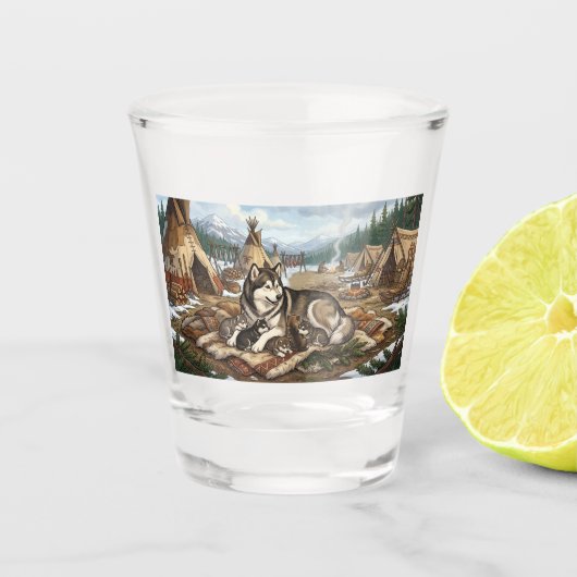 Malamute-Mutter Version 1 Schnapsglas (Vorderseite)