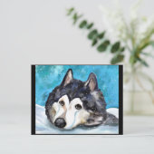 MALAMUTE SPIELEN IM SCHNEE POSTKARTE (Stehend Vorderseite)