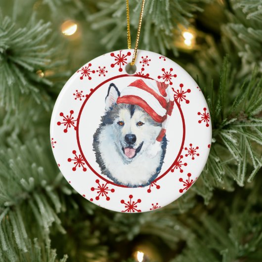 Malamute Weihnachtsmannmütze Snowflake Keramik Orn Keramik Ornament (Baum)