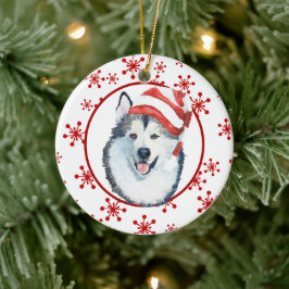 Malamute Weihnachtsmannmütze Snowflake Keramik Orn Ornament