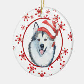 Malamute Weihnachtsmannmütze Snowflake Keramik Orn Ornament (Links)