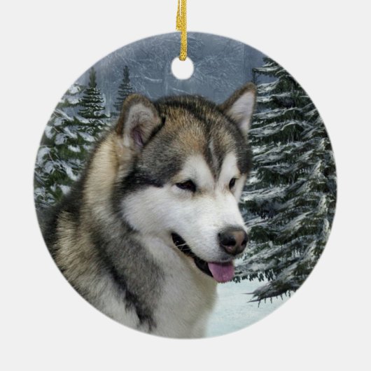 Malamute-Weihnachtsverzierung Keramikornament (Hinten)