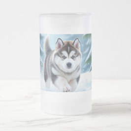 Malamute-Welpe im Schnee Mattglas Bierglas