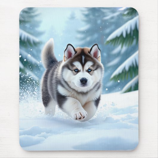 Malamute-Welpe im Schnee Mousepad (Vorne)