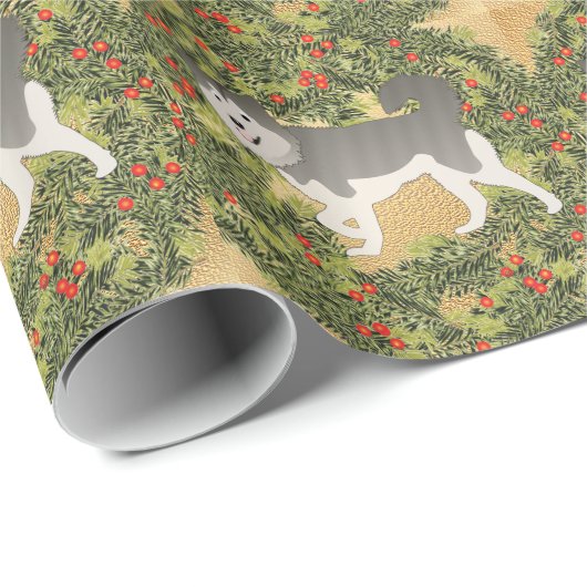 Malamute Wreath Geschenkpapier (Rolleneckpunkt)