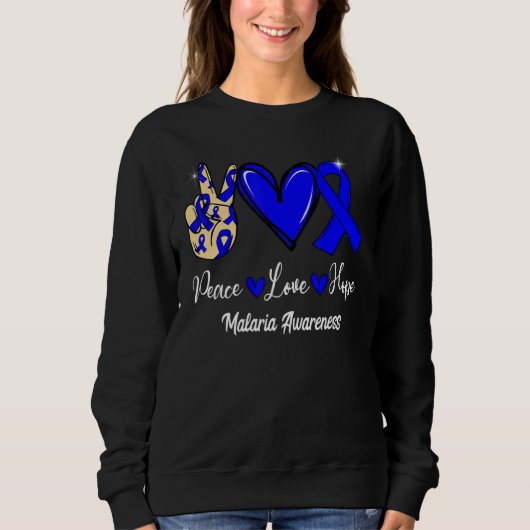 Malaria Awareness Peace Love Hope Blue Ribbon Sweatshirt (Vorderseite)
