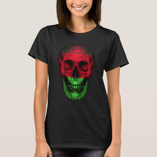 Malawi Flag Skull Malawian Roots Proud Patriotic T-Shirt (Vorderseite)