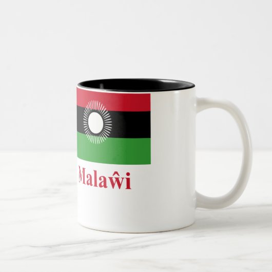 Malawi-Flagge mit Namen auf Chewa Zweifarbige Tasse (Rechts)