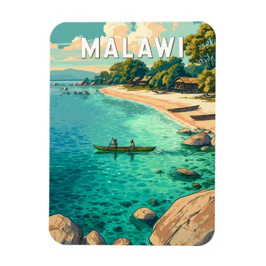 Malawi-Illustration Reise Kunst Vintage Magnet (Vertikal)