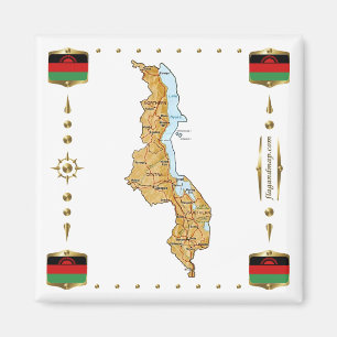 Malawi Karte + Flaggen Magnet