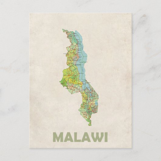 Malawi Karte Postkarte (Vorderseite)