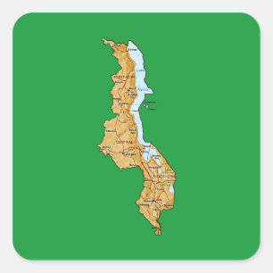 Malawi-Karten-Aufkleber Quadratischer Aufkleber