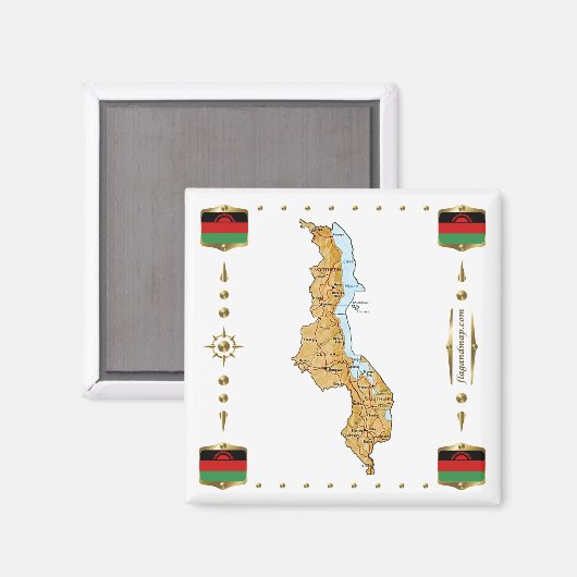 Malawi Map + Flags Magnet (Vorderseite/Rückseite)
