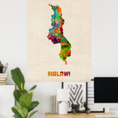 Malawi Watercolor Karte Poster (Heimbüro)