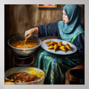 Malay Woman Making Curry Puffs - Leinwand Art Prin Poster