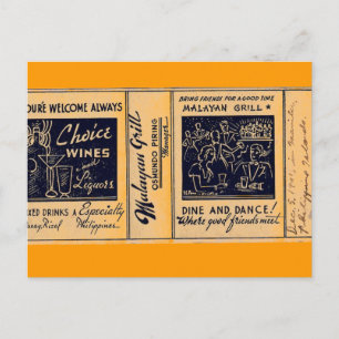 malayischer Grill aus den 40er Jahren, Stub LARGER Postkarte