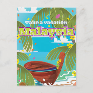 Malaysia Cartoon Reiseplakatkunst. Postkarte