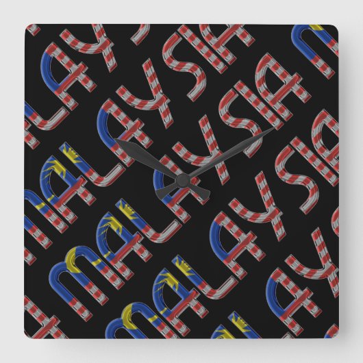 Malaysia Flag Colors Typografie Südostasien Quadratische Wanduhr (Vorderseite)