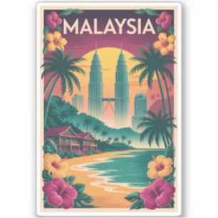 Malaysia Landschaft Illustration Reise Kunst Vinta Aufkleber