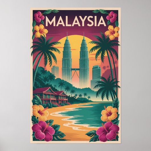 Malaysia Landschaftsillustration Reise Kunst Vinta Poster (Vorne)