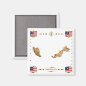 Malaysia Map + Flags Magnet (Vorderseite/Rückseite)