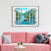 Malaysia Relief boat Ocean Mountains Falwindow Leinwanddruck (Insitu (Wohnzimmer))