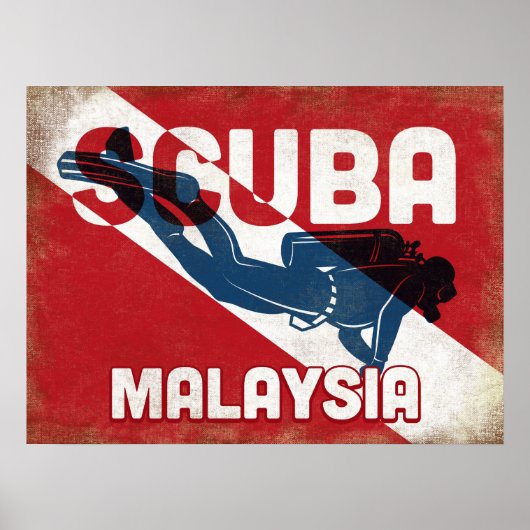 Malaysia Scuba Diver - Blue Retro Poster (Vorne)