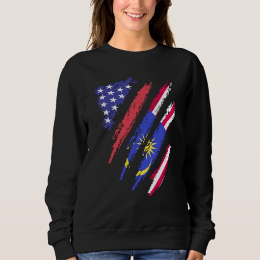 Malaysian American Patriot Grown Heart Flag Stripe Sweatshirt (Vorderseite)