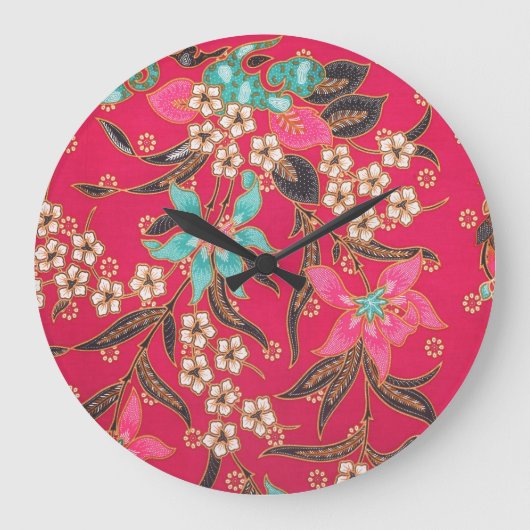 Malaysisch-indonesische Batik Art Pattern Große Wanduhr (Vorderseite)