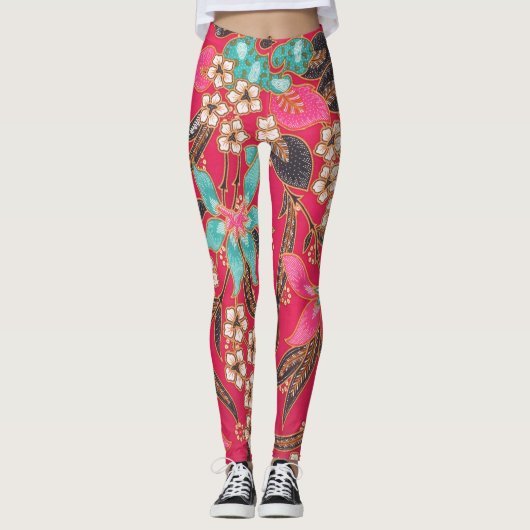 Malaysisch-indonesische Batik Art Pattern Leggings (Vorderseite)