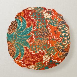 Malaysischer Batik: Schönes Kunstmuster. Rundes Kissen
