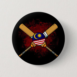 Malaysischer Cricket-Schläger und Flagge Malaysias Button