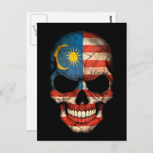 Malaysischer Flaggenschädel auf schwarz Postkarte (Vorne/Hinten)
