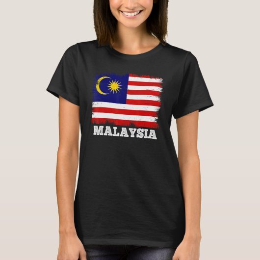 Malaysischer Länderflagge mit Vintager Flagge T-Shirt (Vorderseite)