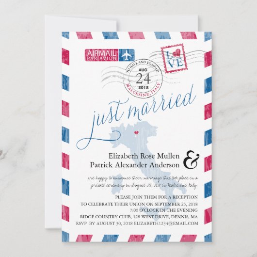 Malcesine Italy Airmail Post Wedding Reception Einladung (Vorderseite)