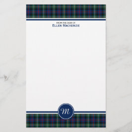 Malcolm Clan Tartan Dark Blue Kariert Monogram Briefpapier