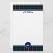 Malcolm Clan Tartan Dark Blue Kariert Monogram Briefpapier (Vorne/Hinten)