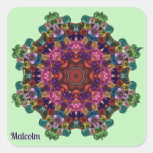 MALCOLM ~ Green Pink Lila Blue Kaleidoscope 3D ~ Quadratischer Aufkleber